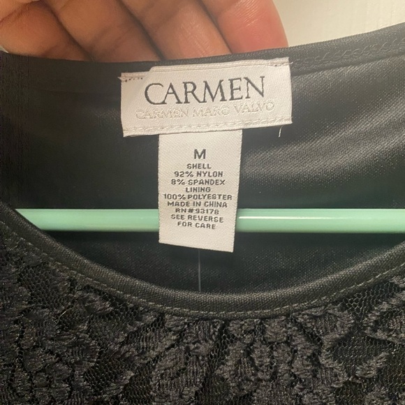 Carmen marc valvo black w/black lace tee size Medium nylon spandex - Picture 8 of 8